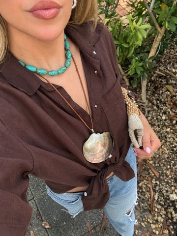 Studio Marea Sedona Necklace – Turquoise Oval Bead & Chocolate Brown Spacer Necklace, Handmade, Adjustable
