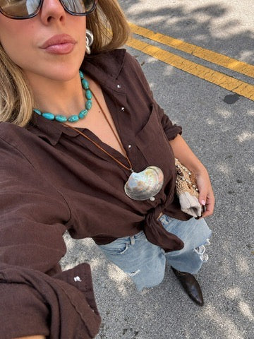 Studio Marea Sedona Necklace – Turquoise Oval Bead & Chocolate Brown Spacer Necklace, Handmade, Adjustable