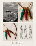 Studio Marea Sardinia Wrap Necklace – Three Fish Charms on Suede Cord, Handmade, Mediterranean Jewelry