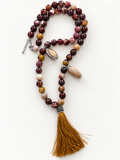 Studio Marea Marrakech Necklace – Marbled Bead, Shell & Tassel Statement Necklace, Handmade