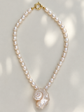 Studio Marea Mykonos Necklace – Freshwater Pearl & Natural Conch Shell Pendant, Handmade, 18"