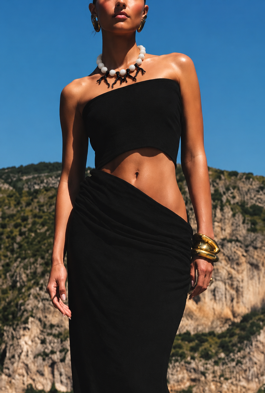 Studio Marea Portofino Noir Necklace – Ivory Bead & Black Coral Charm, Handmade, 18"