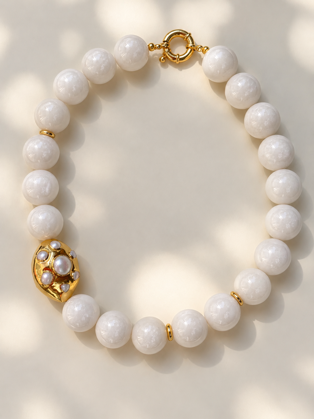 Studio Marea St Tropez Blanc Necklace – Oversized White Bead & Gold Pendant, Handmade, French Riviera