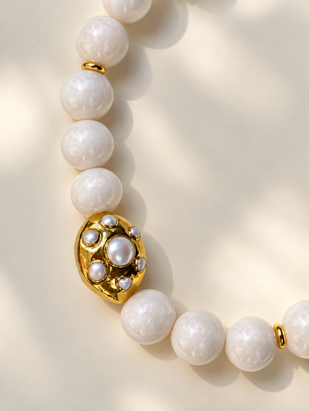 Studio Marea St Tropez Blanc Necklace – Oversized White Bead & Gold Pendant, Handmade, French Riviera