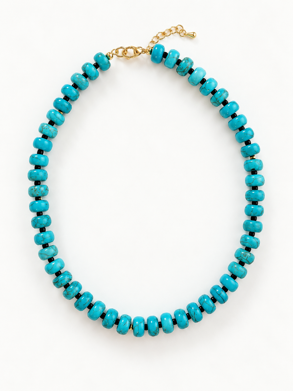Studio Marea Santa Fe Necklace – Small Turquoise Rondelle Bead Necklace with Brown Accents, Handmade