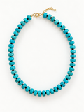 Studio Marea Santa Fe Necklace – Small Turquoise Rondelle Bead Necklace with Brown Accents, Handmade