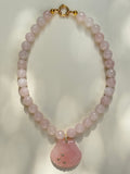 Studio Marea Amalfi Blush Necklace – Blush Pink Bead & Shell Pendant with Rhinestones, Handmade, 16.5"