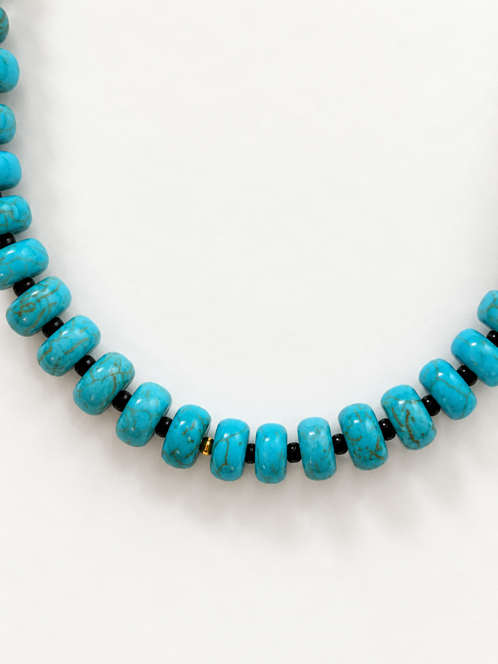 Studio Marea Santa Fe Necklace – Small Turquoise Rondelle Bead Necklace with Brown Accents, Handmade